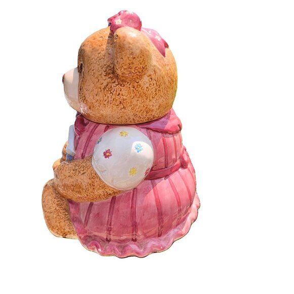 Vintage Mama Bear Ceramic Cookie Jar Pink and White Ceramic 8" x 11" - Picture 4 of 16